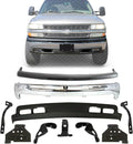 New Front Bumper Chrome Steel + Upper Cover + Lower Valance Primed + Outer Brace + Brackets LH & RH Side for Chevrolet Silverado 1500 1999-2002 / Tahoe 2000-2006 Direct Replacement