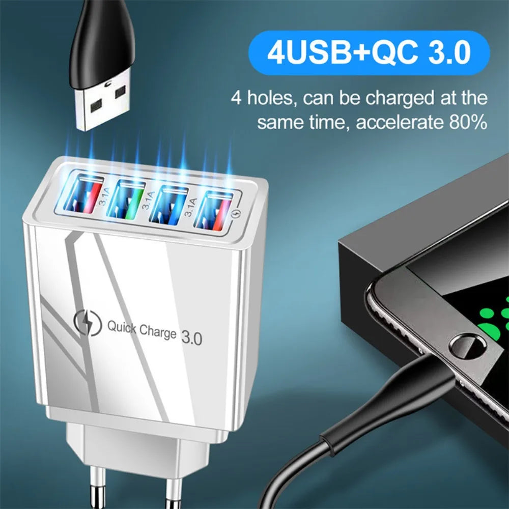 Fast 4 USB Charger Quick Charge 3.0 Fast USB Wall Charger Portable Mobile Charger QC 3.0 Adapter for Mobile Phone EU US Plug