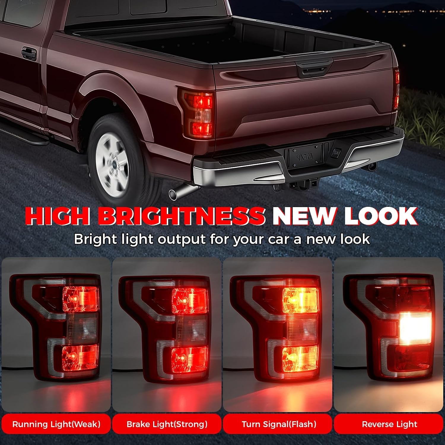 F50 Tail Lights Assembly Compatible with 208 209 2020 Ford F50 Left Driver Side Taillight Brake Lamps Bulb and Harness Replace JL3Z3405H