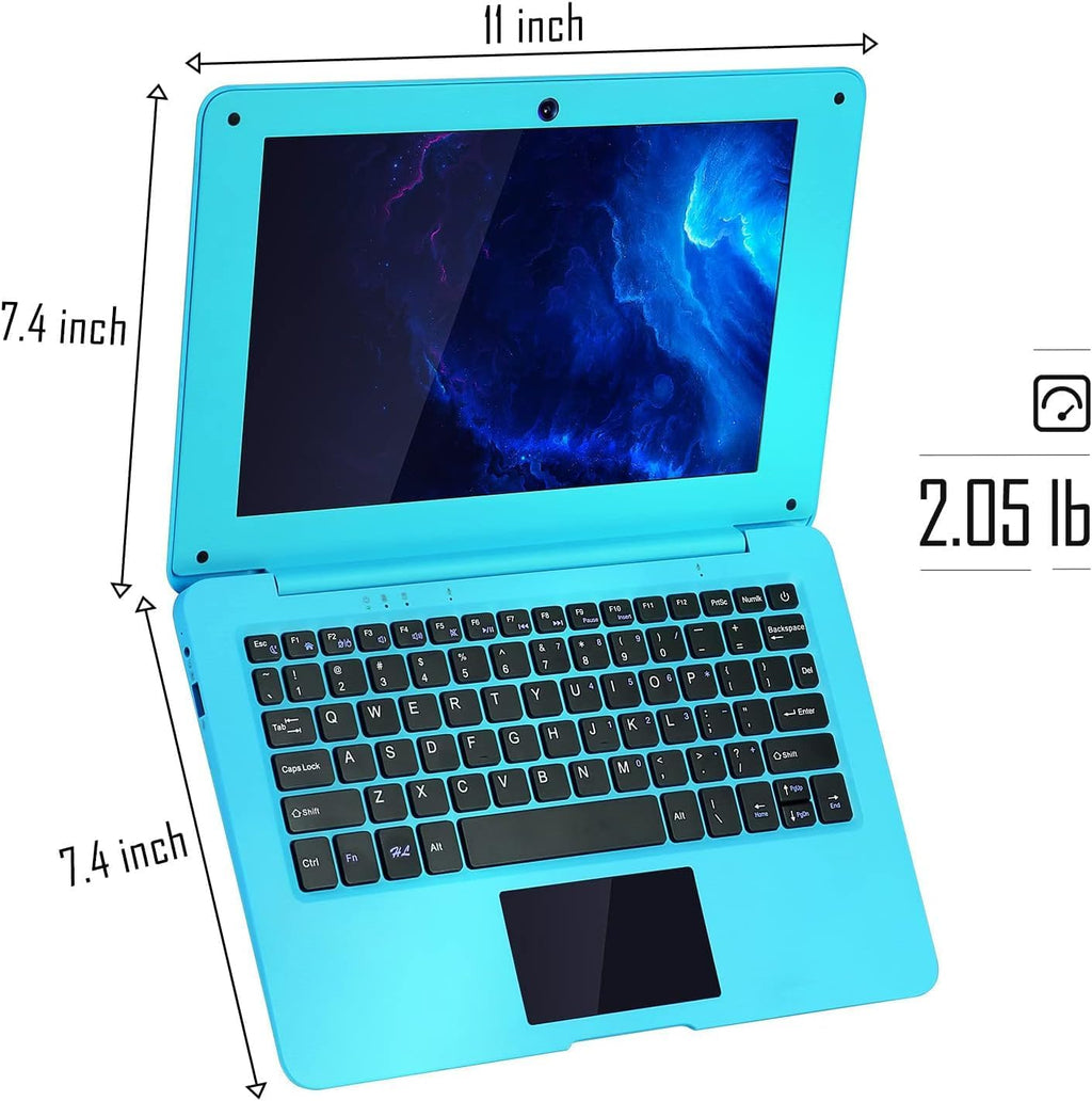 Laptop Computer- 10.1" Inch Kids Laptop Computer Powered by Android 12.0 -Quad Core Processor- 2+64Gb Rom-Camera- Bluetooth- 2*USB- Wifi- Blue