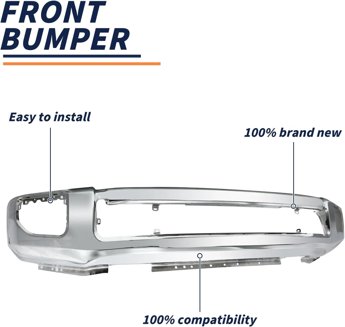 Front Bumper Fit for 2020-2022 Ford F250 F350 Super Duty,With Fog Lamp Hole,Chrome Steel,Front Bumper Impact Face Bar Replace for FO1002450