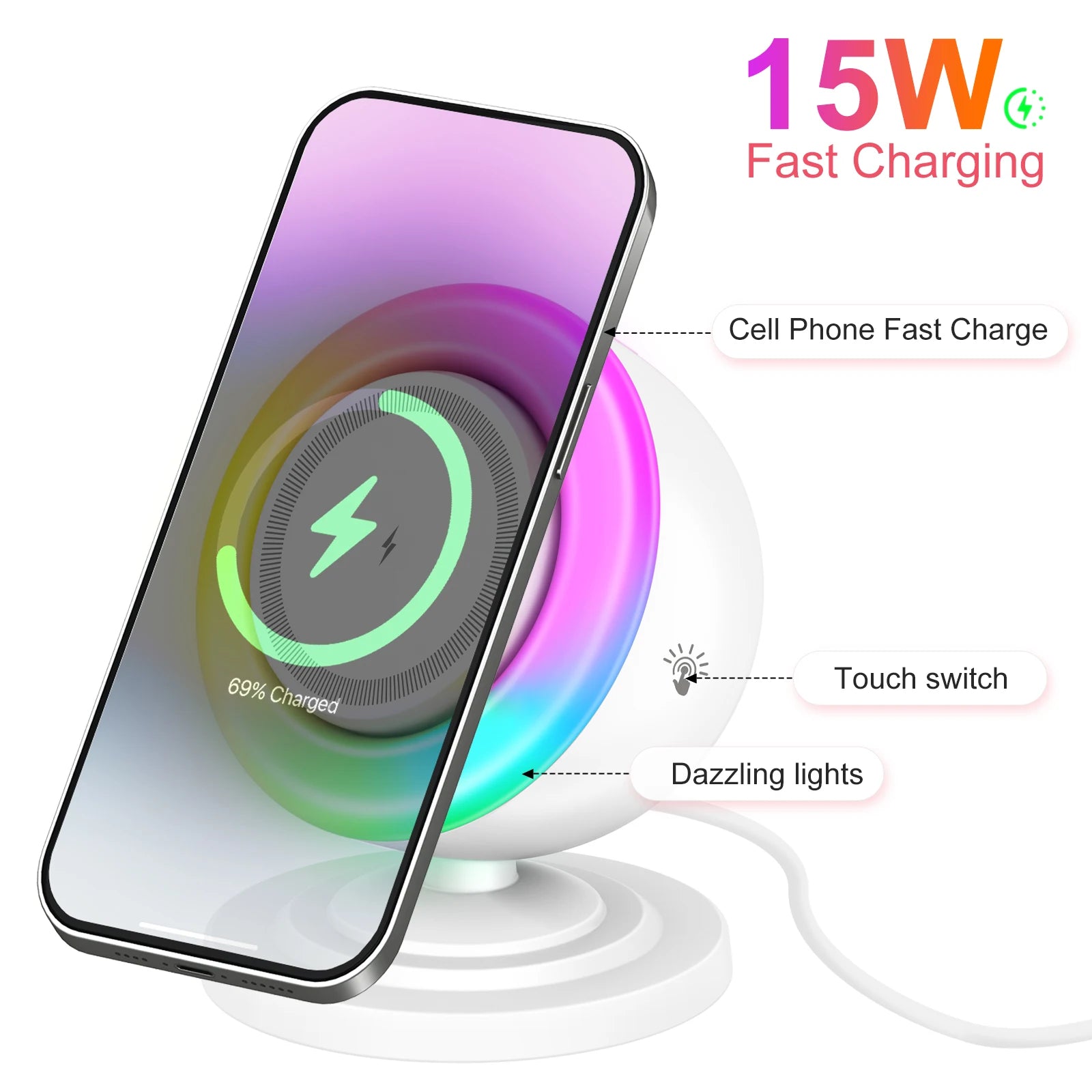 15W Magnetic Wireless Chargers 3 in 1 Phone Charge Dock Station Fast Charging Bluetooth Lighting for Magsafe Iphone Samsung