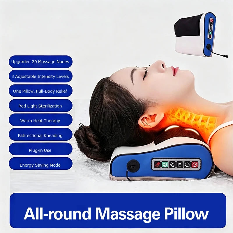 Deep Kneading Neck Shoulder Massager Pillow 42°C Warm Therapy Relieve Fatigue Restore Spinal Vitality Soothing Pain Relief