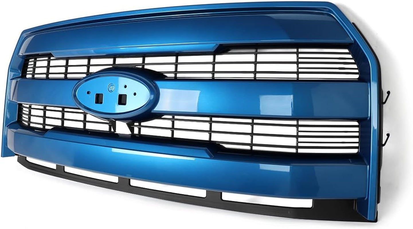 Blue Flame Bumper Grille Assembly Fits 2015-2017 Ford F150 Lariat Model Grill Assembly W/Camera Hole Replace for FL3Z8200GA