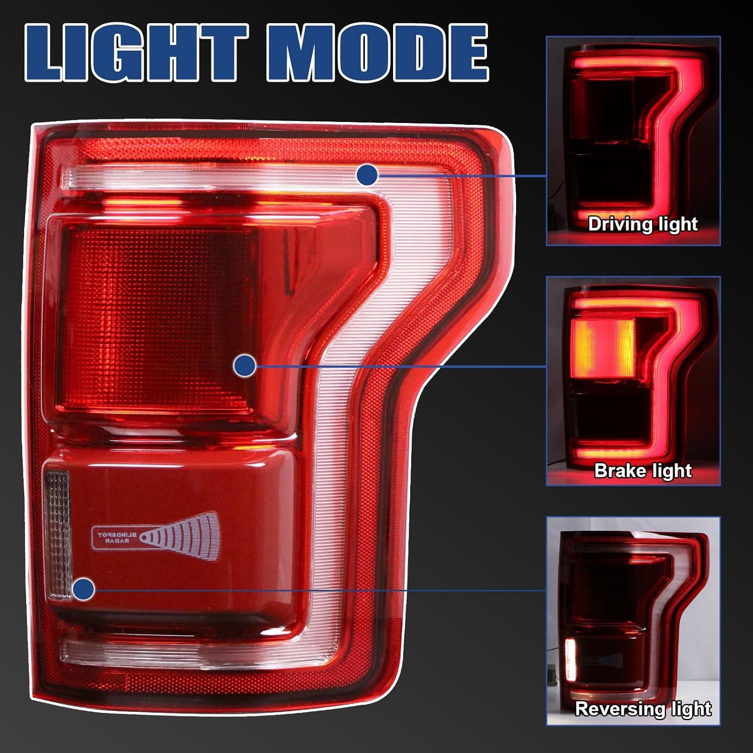 Tail Lights Compatible with Ford F150 F-150 2015 2016 2017 Right Passenger Side with Blind Spot Rear Left Lamp (Module Not Included) # HL3Z13404D