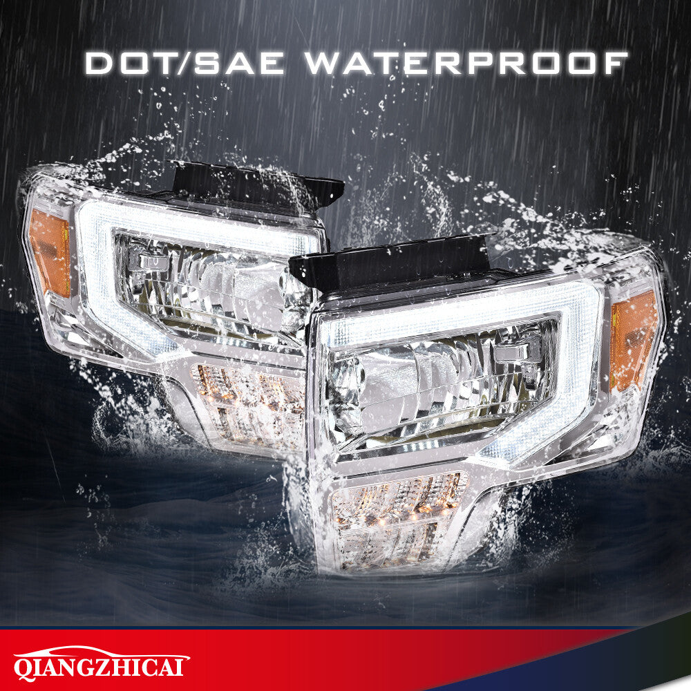 Fit for 09-2014 Ford F150 F-150 Truck LED DRL Headlights Chrome/ Clear
