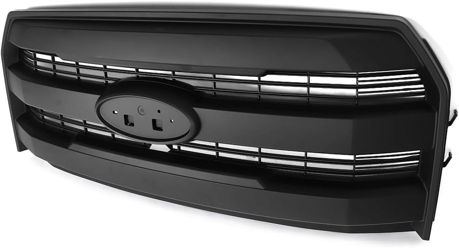 Front Grill Grille Fits 2015-2017 Ford F150 Lariat Style Matte Black Mesh W/Camera Hole Replace for FL3Z8200GA