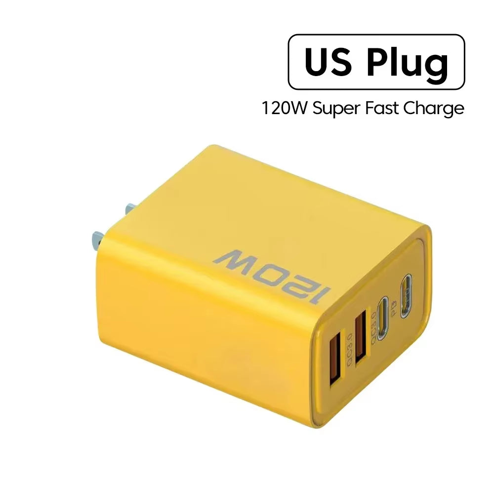 Total 120W USB C Fast Charger 4 Ports PD Quick Charging 3.0 Type C Mobile Phone Adapter Wall for Iphone 15 16 Pro Xiaomi Samsung