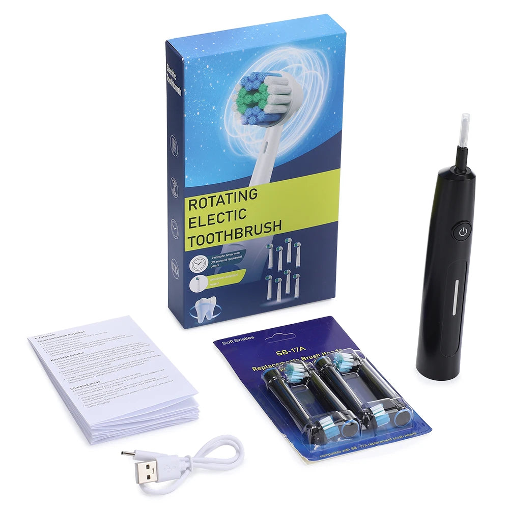 NEW Smart round Rotating Electric Toothbrush for Adults 5 Cleaning Mode USB Rechargeable with 4 Replacement Heads Timed Reminder