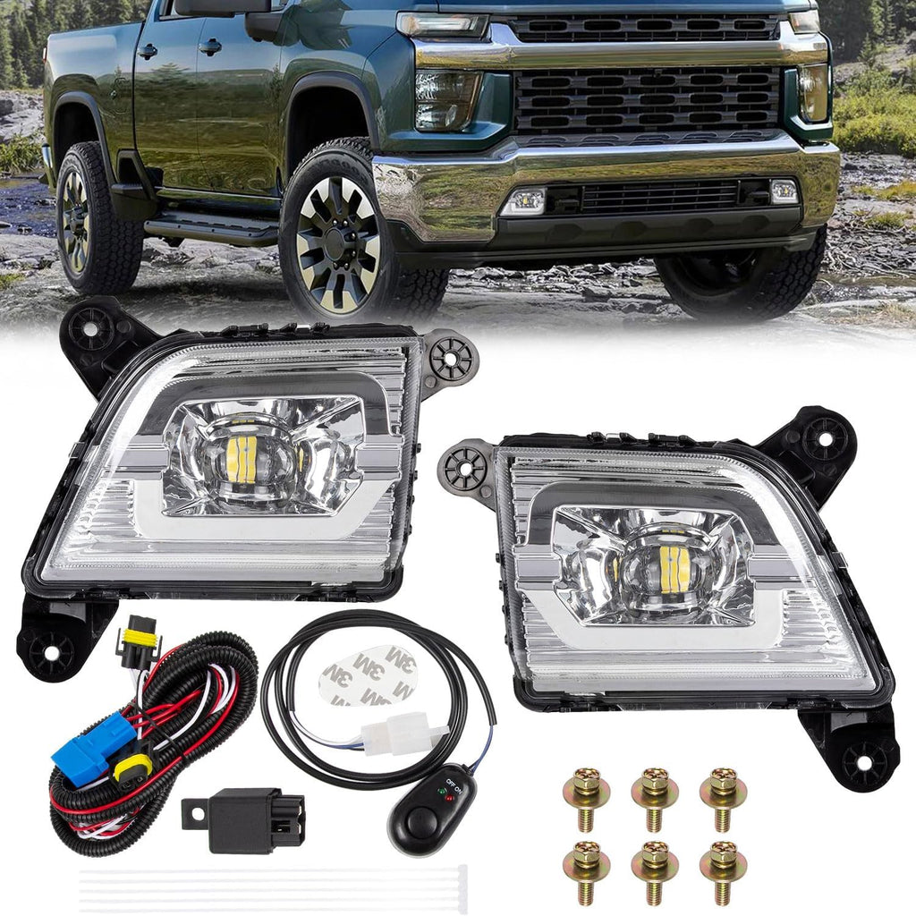 LED Fog Lights Kit Compatible with Chevrolet Silverado 1500 2019-2022 New Body/Ltd, 2500HD 3500HD 2020-2023, Front Bumper Fog Lamps Pair Replaces 84509651 84509652