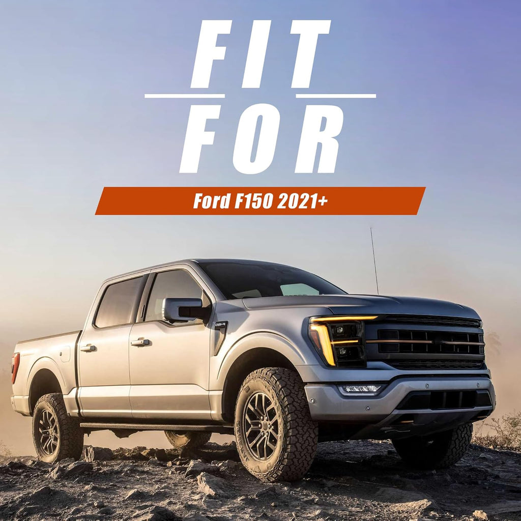 VLAND LED Headlights for 2021-2023 Ford F150 [Only Fit for F-150 with Halogen/Xenon OEM Light], Yellow or White DRL, Not for Raptor & F-150 Lightning, Black