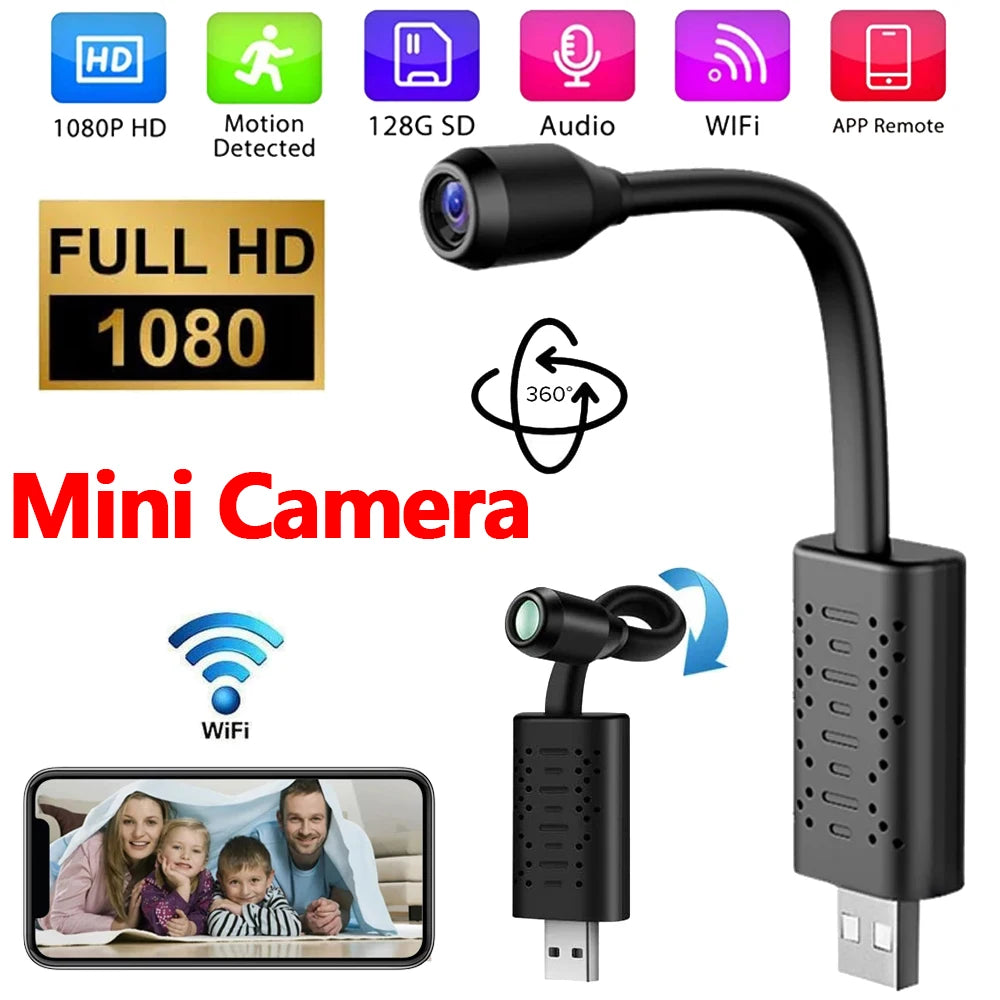Mini Camera 1080P HD USB Wireless Camera 120° Wide Angle Motion Detection Surveillance Micro Camera Supports Remote Monitoring