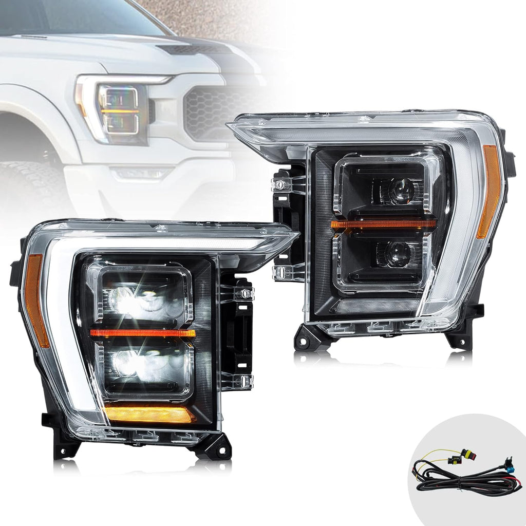 VLAND LED Dual Beam Projector Headlights for Ford F150 XL, XLT, Lariat, Tremor, Raptor, King Ranch, Platinum, Limited 2021 2022 2023 14Th Gen Driver & Passenger Side, Not for F-150 Lightning