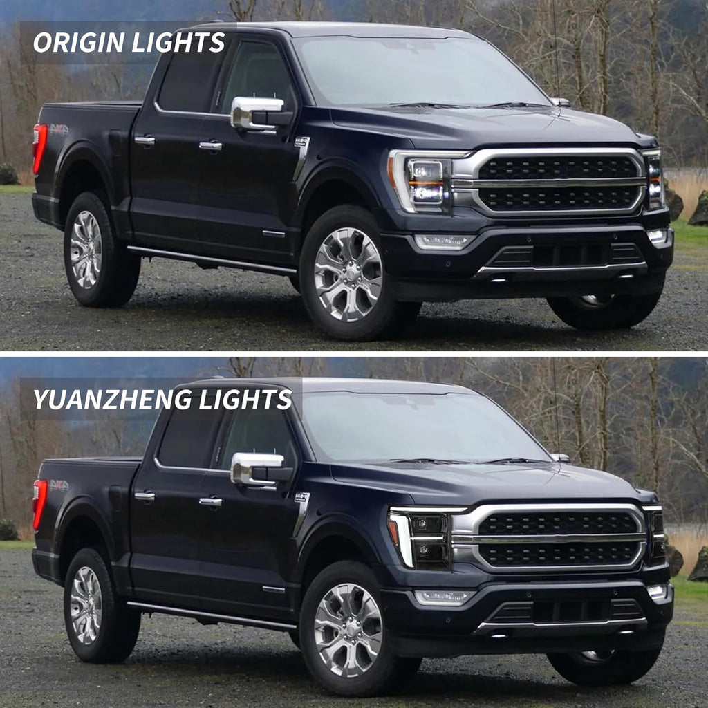 VLAND LED Headlights for 2021-2023 Ford F150 [Only Fit for F-150 with Halogen/Xenon OEM Light], Yellow or White DRL, Not for Raptor & F-150 Lightning, Black