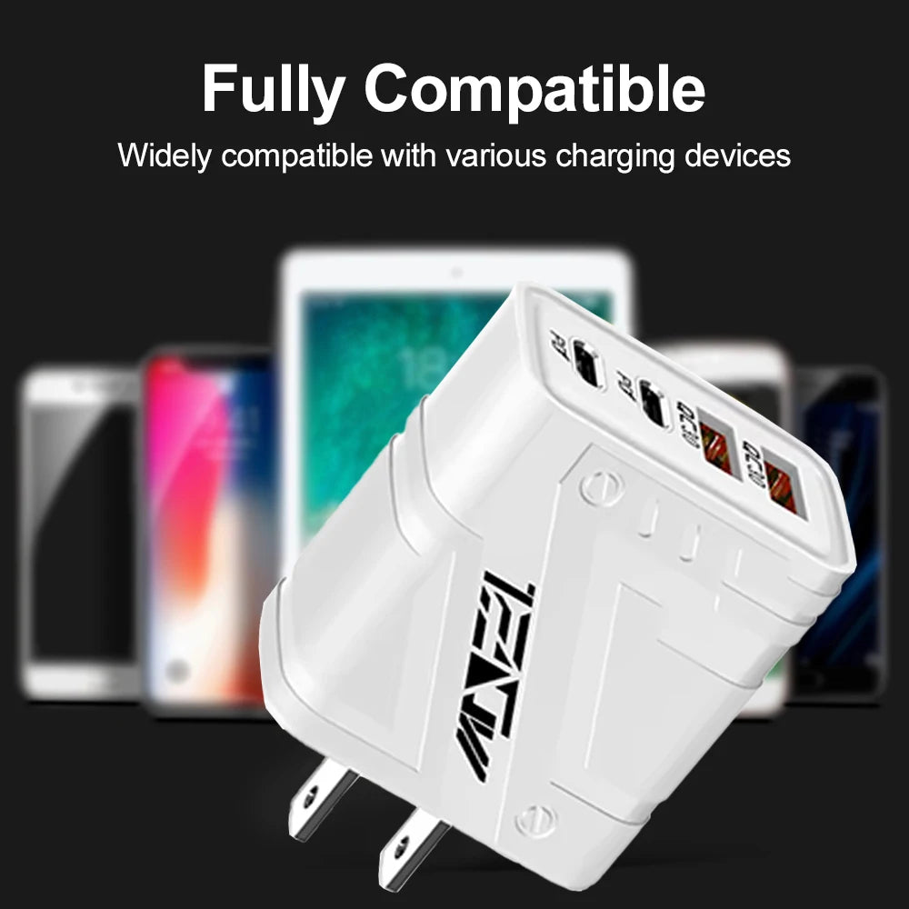 2A USB Charger Multi Ports Type C Fast Charging Phone Charger Adapter for Iphone 16 Samsung Xiaomi Huawei Phone Charger
