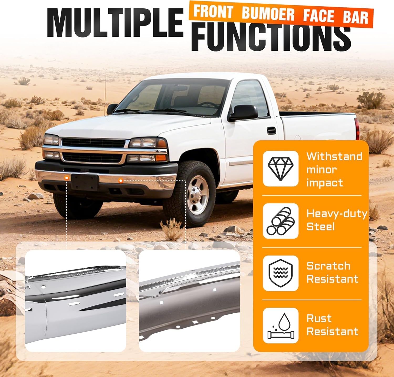 Front Bumper Face Bar(Split Design 3Pcs) Compatible with 2000-2006 Chevrolet Tahoe/Suburban 1500 2500&1999-2002 Chevrolet Silverado 1500 2500 3500 HD Bumper Impact Bar GM1002376 12336026