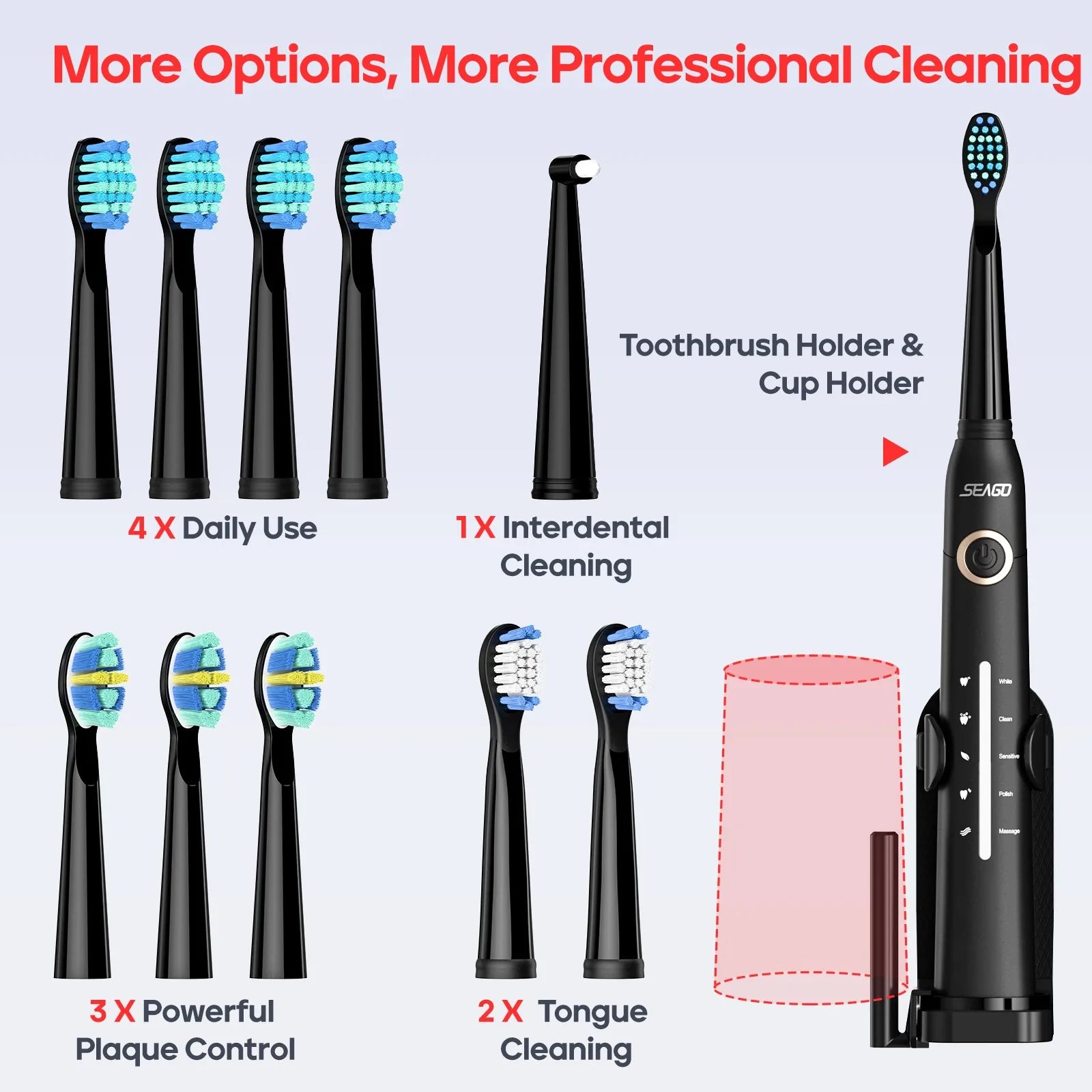 Electric Toothbrush Tooth Brush USB Rechargeable Adult Ultrasonic Teeth Cleaning 10 Replacement Toothbrush Heads