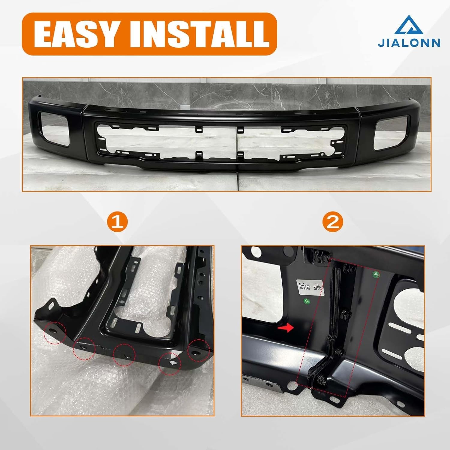 Front Bumper Face Bar Compatible with 2015-2017 Ford F-150 F150 with Fog Light Cutout Hole Replacement for FO1002424 FL3Z17757FPTM | 3 Piece Design Black