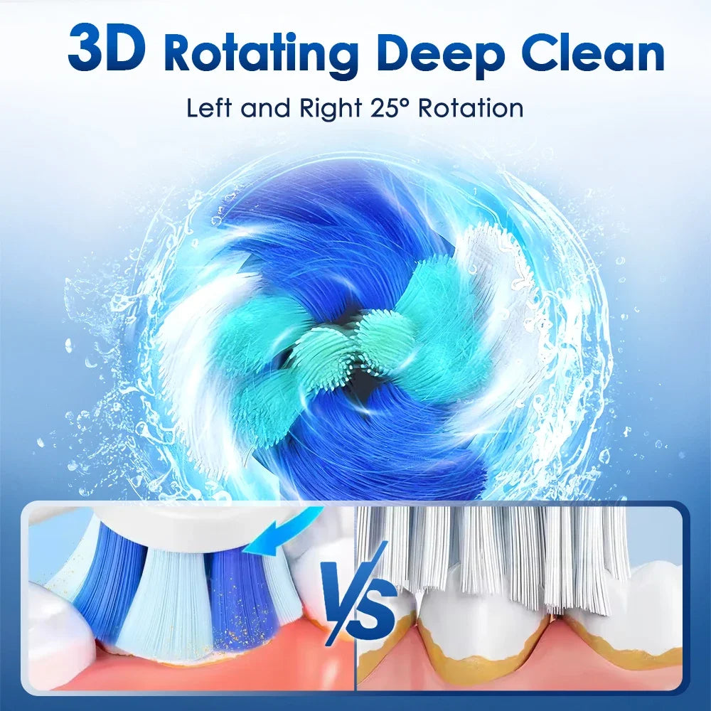 NEW Smart round Rotating Electric Toothbrush for Adults 5 Cleaning Mode USB Rechargeable with 4 Replacement Heads Timed Reminder