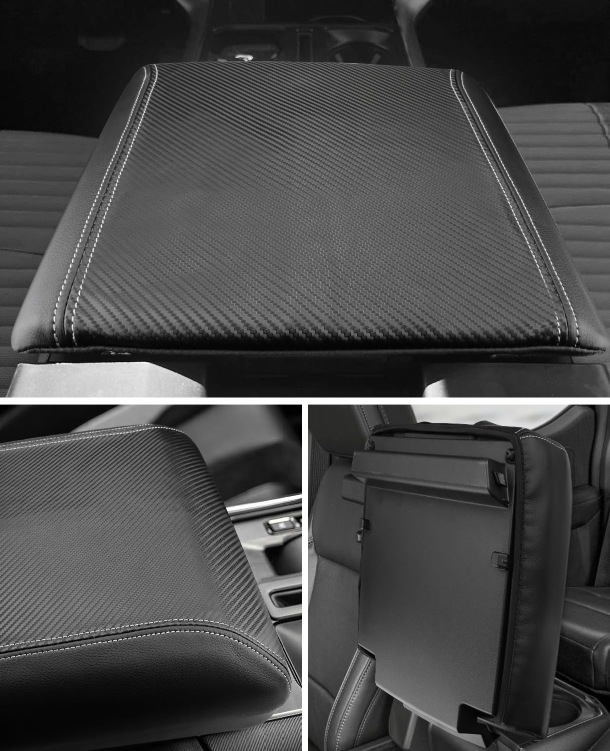 Center Console Cover for 2025 2026 Ford F150 Accessories Interior 2021 2022 2023 2024 Car Middle Arm Rest Armrest Lid Seat Cover Protector Elbow Cushion Pad (Carbon Fiber Texture, 2021-2026)