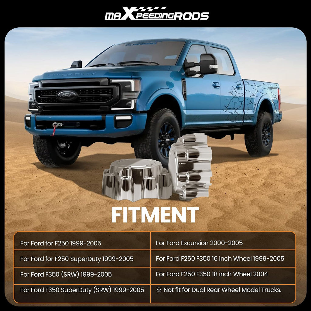 4Pcs Wheel Center Hub Caps 8 Lug for Ford F250 F350 F-350 Super Duty 1999-2005, for Ford Excursion 2000-2005, 8.4 Inch Chrome Cap for 16"& 18" Wheel Pickup 2-Door 5.4L