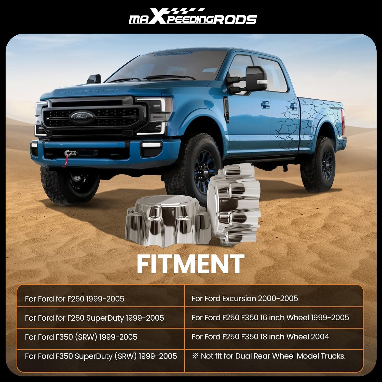 4Pcs Wheel Center Hub Caps 8 Lug for Ford F250 F350 F-350 Super Duty 1999-2005, for Ford Excursion 2000-2005, 8.4 Inch Chrome Cap for 16"& 18" Wheel Pickup 2-Door 5.4L