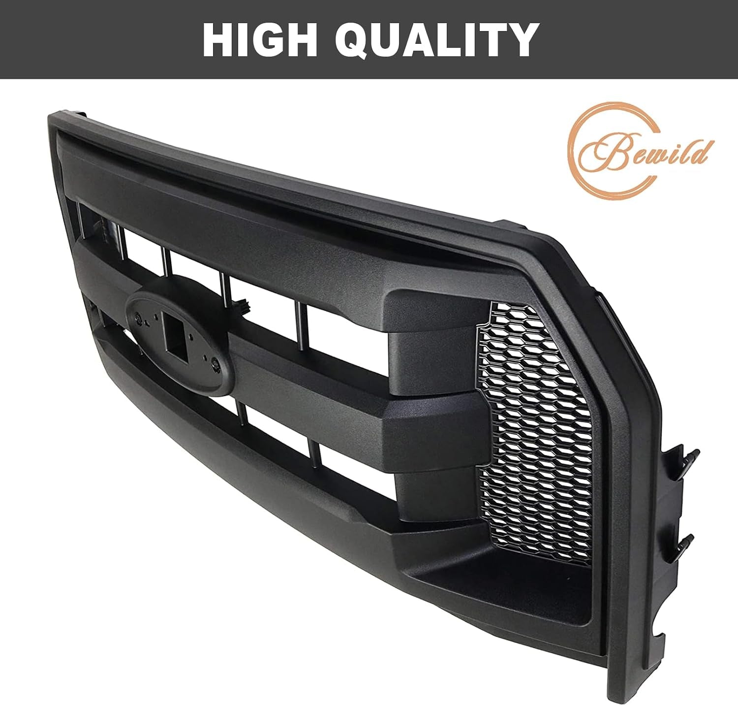 Front Bumper Grille Assembly Compatible with 2015 2016 2017 Ford F150 Centre Bumper Painted Black Housing and Insert Grille Assembly Shroud