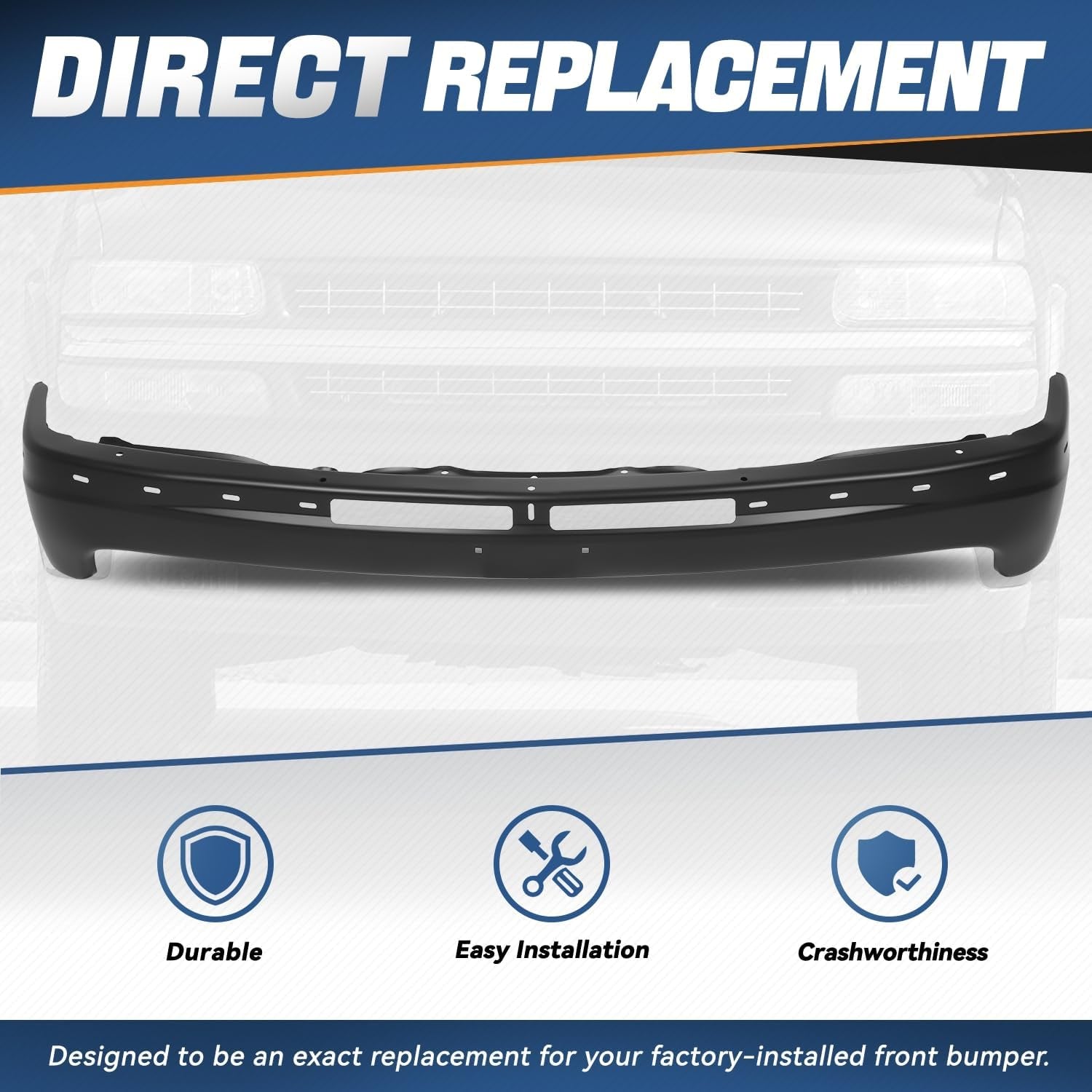 Front Bumper Face Bar Compatible with 1999-2006 Gmc Sierra Chevy Silverado Suburban Tahoe 1500 2500 Hd 3500, GM1002375, Paint to Match Black
