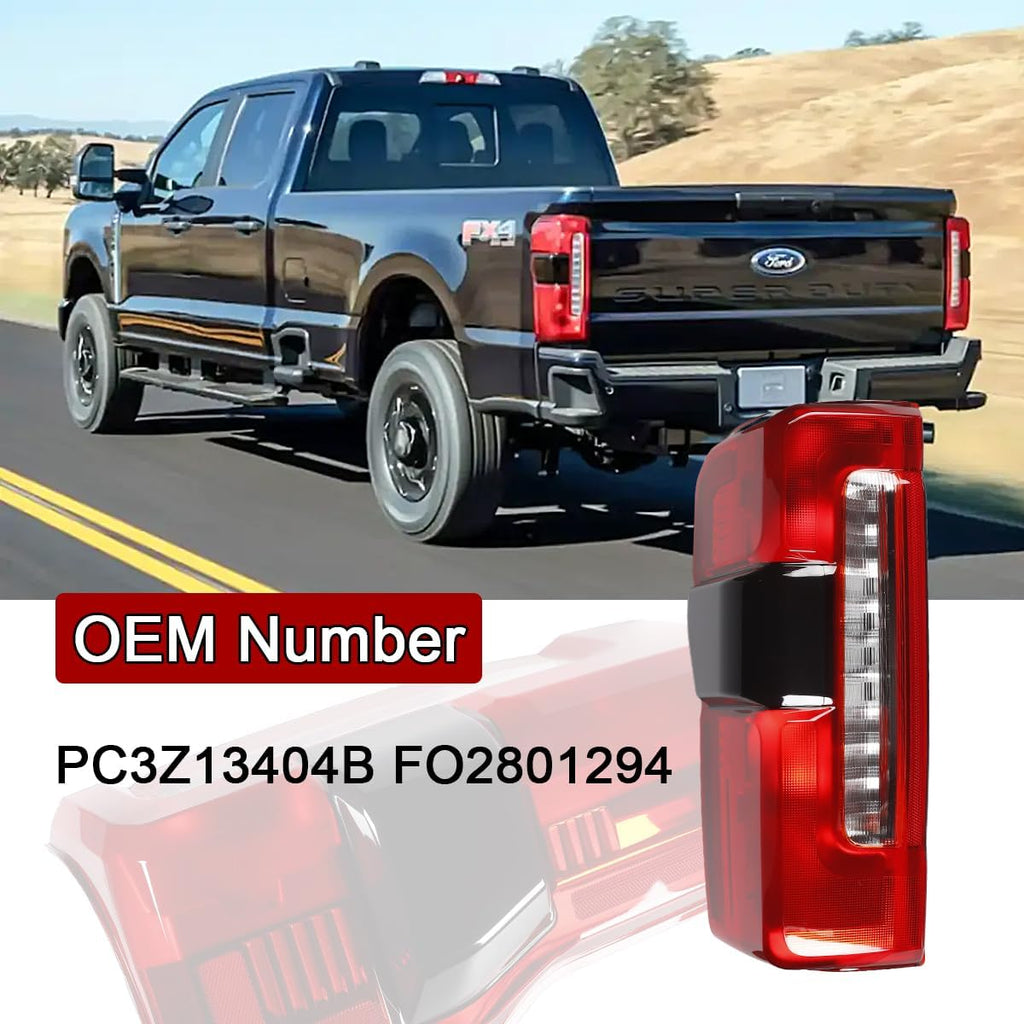 Tail Lights Compatible with 2023 2024 Ford F250 F350 Super Duty Halogen Type W/Blind Spot (Module NOT Included) Rear Brake Lamp Signal Assembly ‎Replace PC3Z13404B FO2801294 (Left Driver Side)