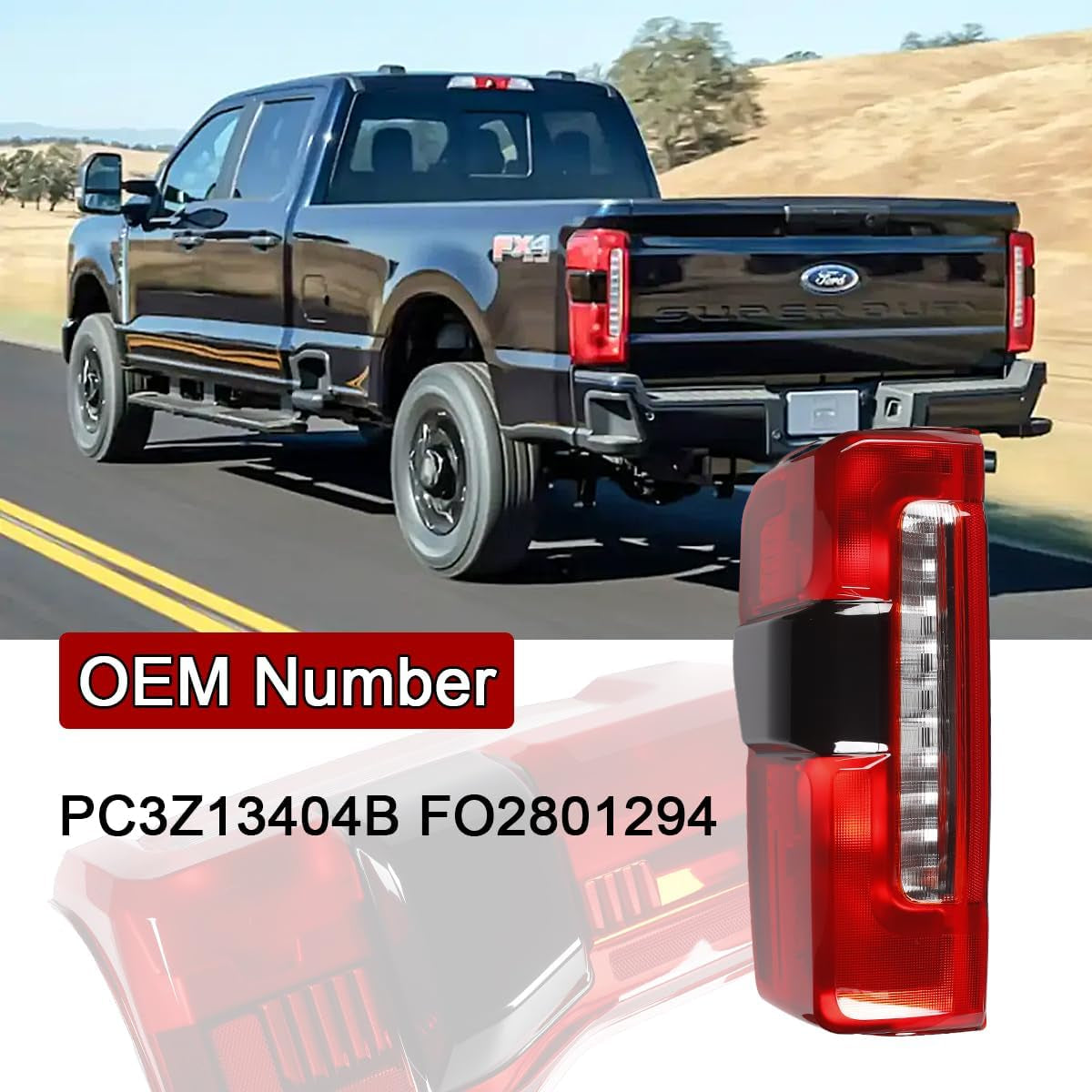 Tail Lights Compatible with 2023 2024 Ford F250 F350 Super Duty Halogen Type W/Blind Spot (Module NOT Included) Rear Brake Lamp Signal Assembly ‎Replace PC3Z13404B FO2801294 (Left Driver Side)