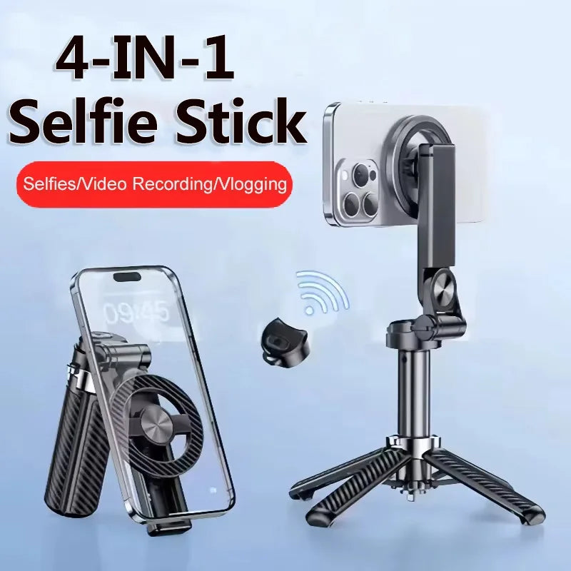 4-In-1 Multifunctional Magnetic Mini Selfie Stick Wireless Bluetooth Control with 360° Rotation for Selfies Video Record