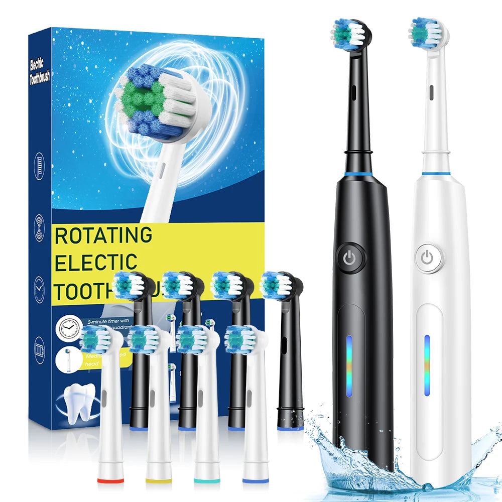 3D Rotating Electric Toothbrush 5 Modes USB Fast Rechargeable Rotary Electric Toothbrush with Travel Case 4 Brush Heads