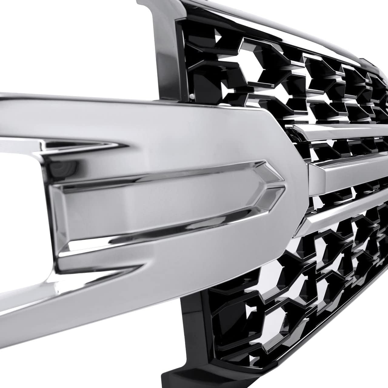 , Grille Compatible with 2019-2021 Chevrolet Silverado 1500 Lt/Ltz/Rst/High Country, Black with Chrome Mesh Front Bumper Grill, 2020 2021 2022