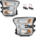 Headlights Assembly W/Bulbs for 2015 2016 2017 Ford F150, Headlamp for 2015-2017 Ford F150 Replacement Driver & Passenger