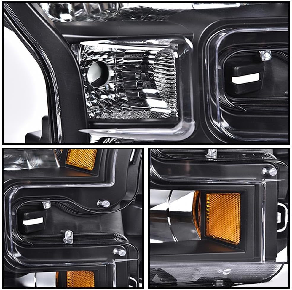 Front Headlights Assembly Headlamp Pair Compatible with Ford F150 2015 2016 2017 (Do Not Compatible with Models with LED or HID Headlights) Clear Lens Black Housing Amber Reflector FO2503335