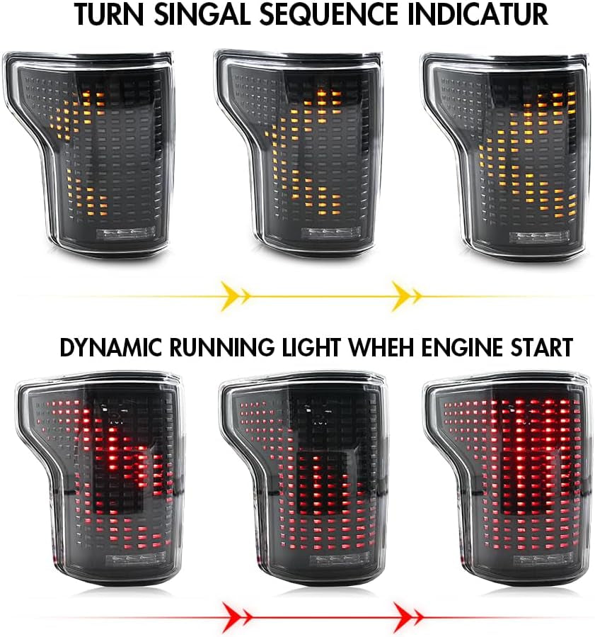 Tail Light for Ford F150 F-150 2015-2020 Taillights without Blind Spot Driver&Passenger Side Running Brake Stop Rear Lamp Plug&Play 1 Pair