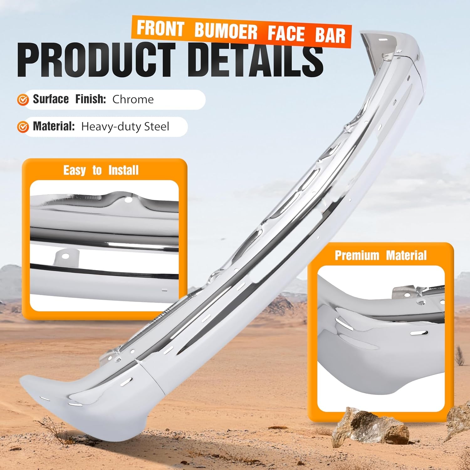 Front Bumper Face Bar(Split Design 3Pcs) Compatible with 2000-2006 Chevrolet Tahoe/Suburban 1500 2500&1999-2002 Chevrolet Silverado 1500 2500 3500 HD Bumper Impact Bar GM1002376 12336026