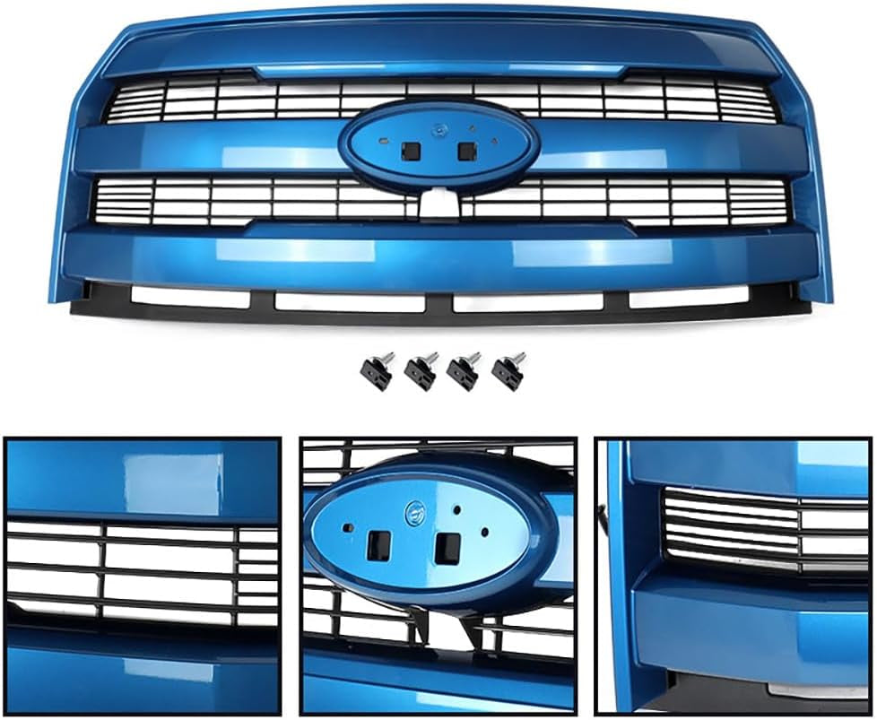 Blue Flame Bumper Grille Assembly Fits 2015-2017 Ford F150 Lariat Model Grill Assembly W/Camera Hole Replace for FL3Z8200GA