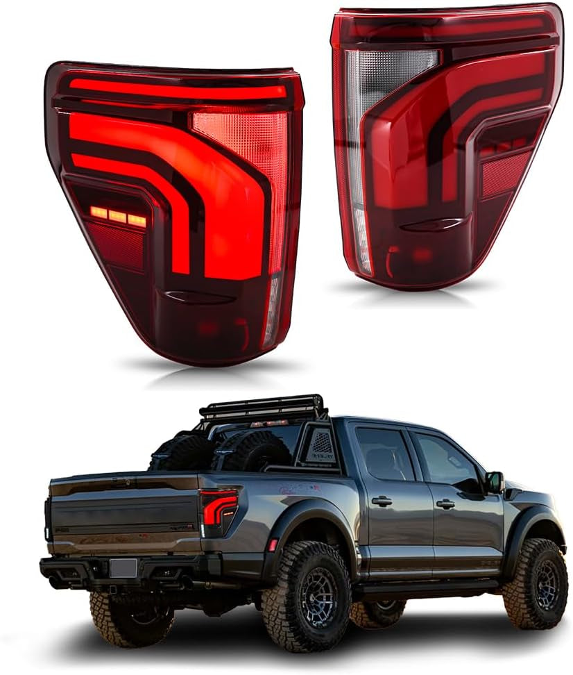 Upgrade Tail Lights for Ford F150 F-150 All Models 2021-2025 14Th Gen New Taillights with Startup Animation Flashing Turn Signal Running Reverse Brake Stop Rear Lamp(Red)